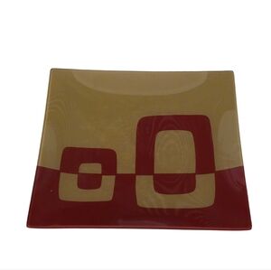 Square Trinket Tray Red & Gold Bold Geometric Print 8"x8"